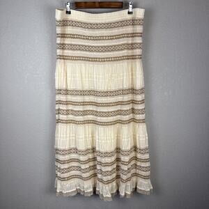 Chicos Womens Layered Tiered Boho Crochet Maxi Skirt Size 3/US 16 Ivory Tan